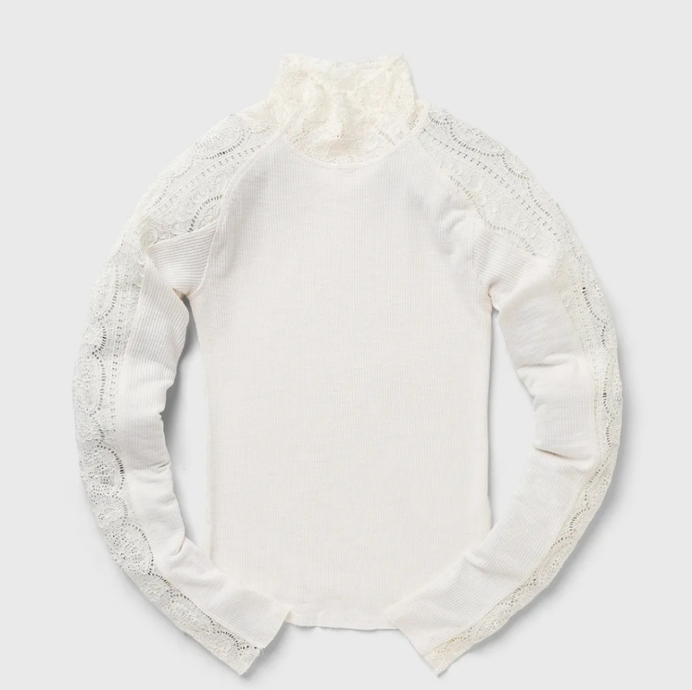 Free People Cream Lace Sleeve Blouse - Picture 9 of 12